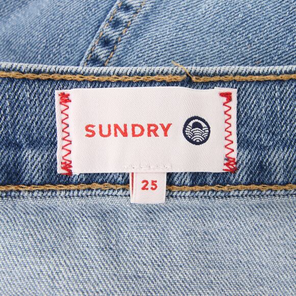 SUNDRY Denim Skirt Blue Mini Red Stars Button Front Casual Pleated A Line 25 - Picture 6 of 8